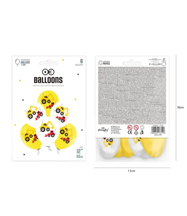 Ballonnen set graafmachine en bulldozer | 6 stuks