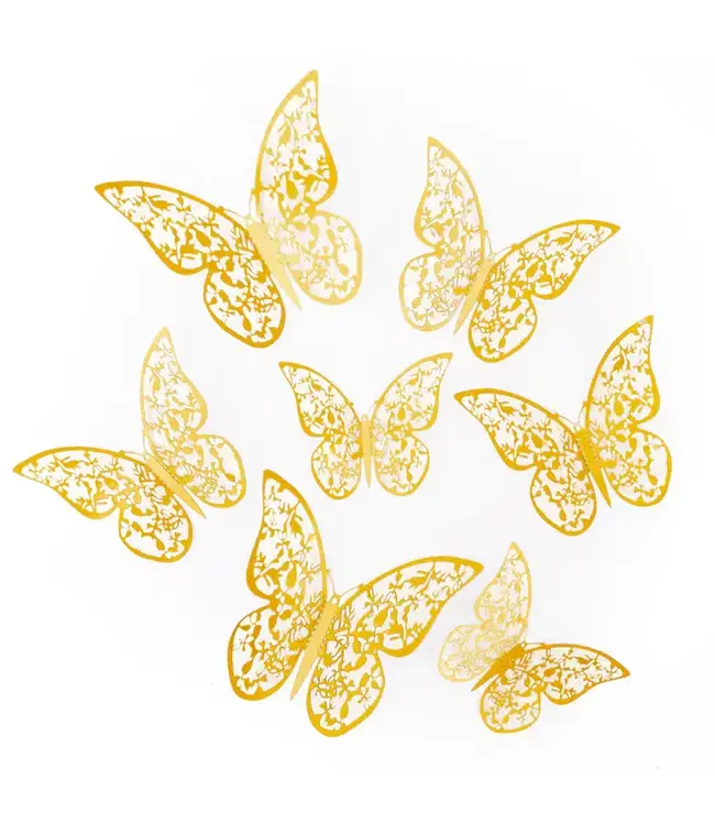 3D muurstickers | vlinders kant | goud | 12 stuks