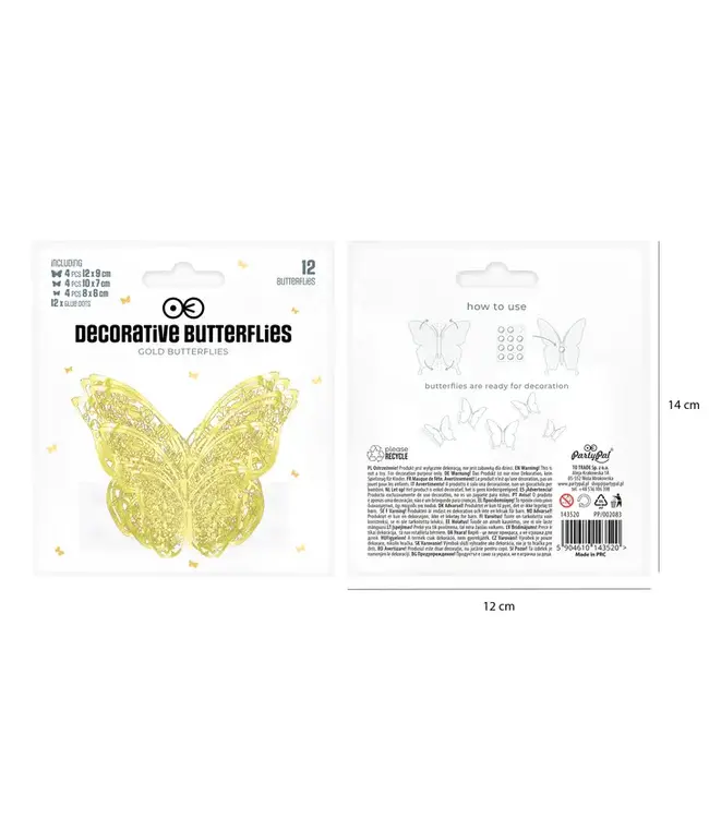 3D muurstickers | vlinders kant | goud | 12 stuks