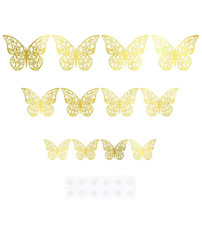 3D muurstickers | vlinders kant | goud | 12 stuks
