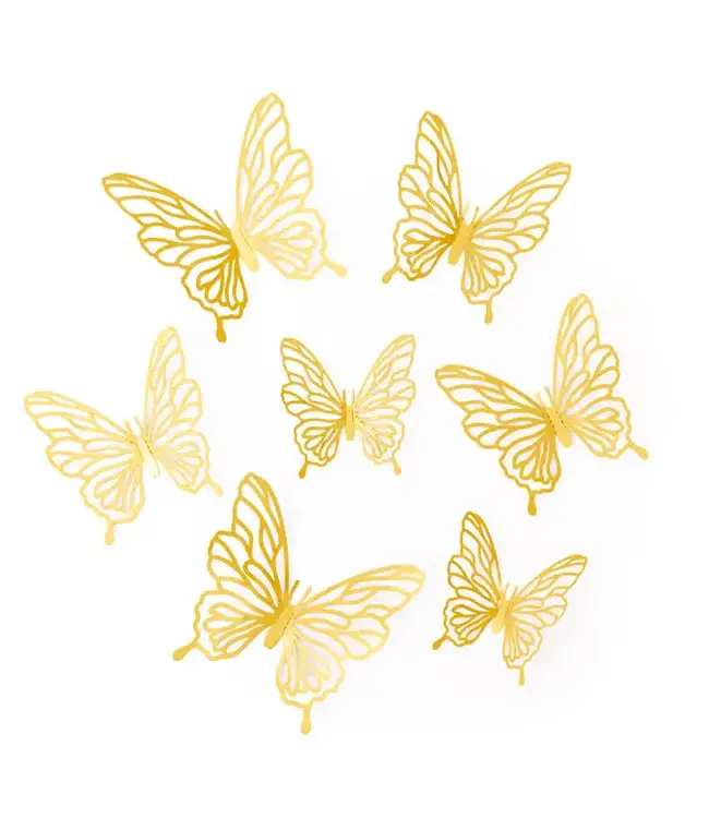 3D muurstickers | Vlinder | Goud | 12 stuks