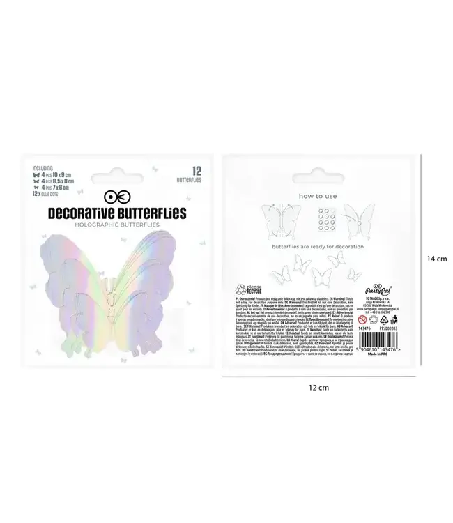 3D muurstickers | vlinders | holografisch zilver | 12 stuks