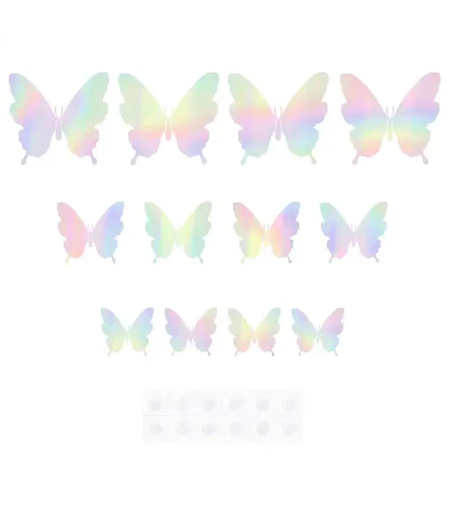 3D muurstickers | vlinders | holografisch zilver | 12 stuks