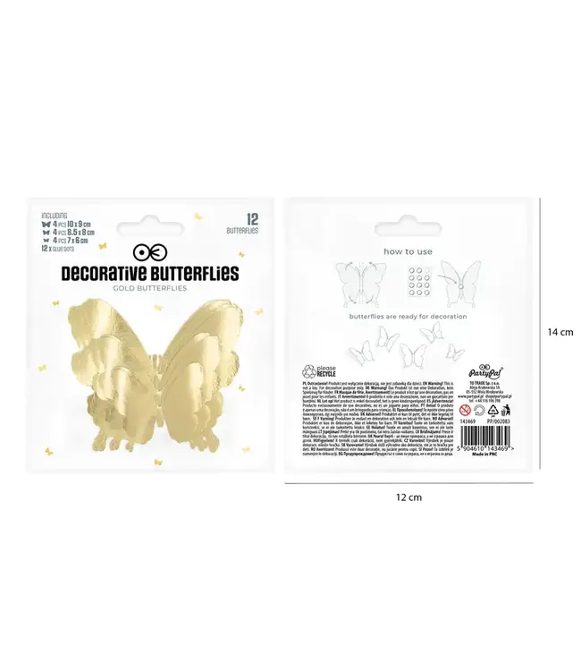 3D muurstickers | Vlinders | goud | 12 stuks