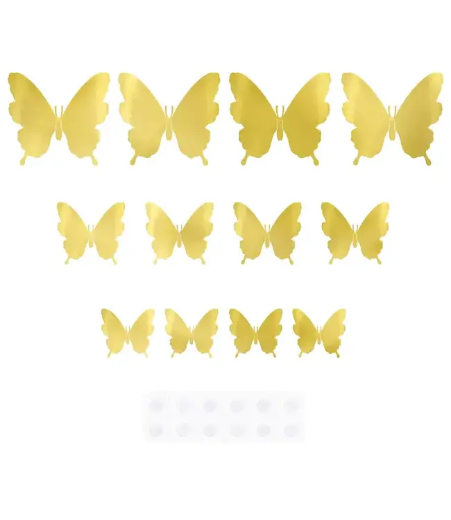 3D muurstickers | Vlinders | goud | 12 stuks