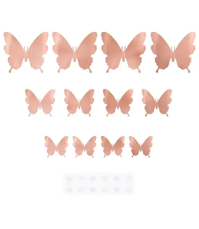 3D muurstickers | Vlinders | Rose goud | 12 stuks