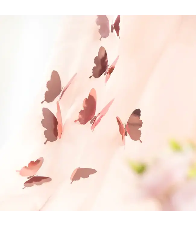 3D muurstickers | Vlinders | Rose goud | 12 stuks