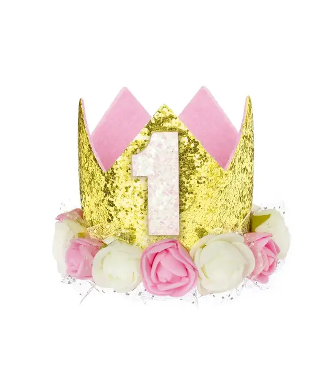 PartyPal Kroontje 1 jaar | roze