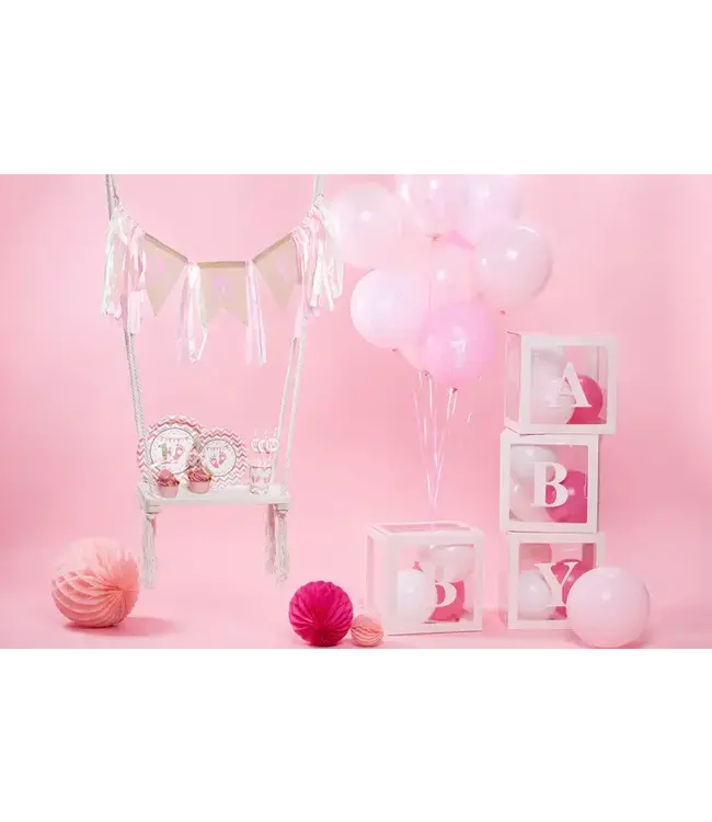 Banner 1 jaar | roze met franjes