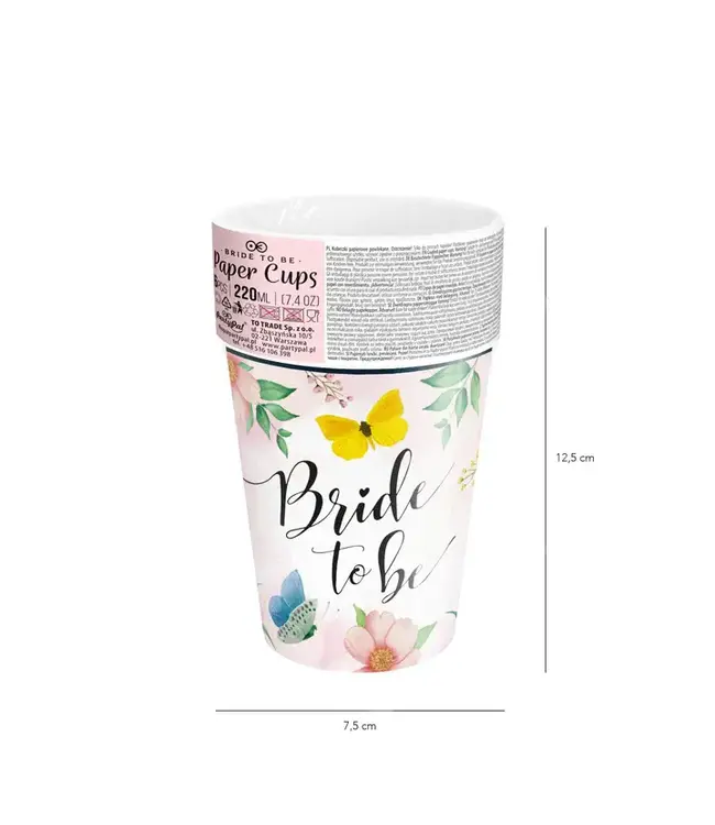 OUTLET Papieren bekers bride to be | vlinders | 6 stuks