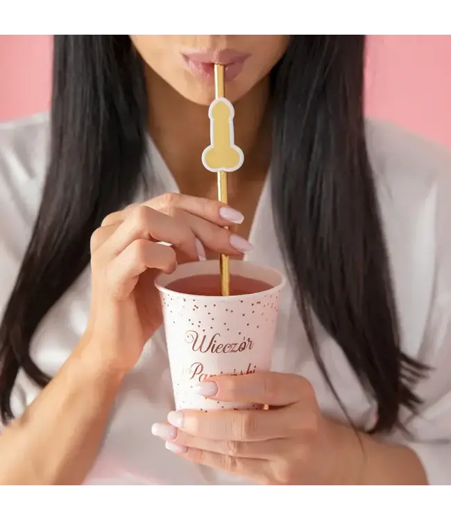 Vrijgezellenfeest rietjes piemel | Goud | 8 stuks