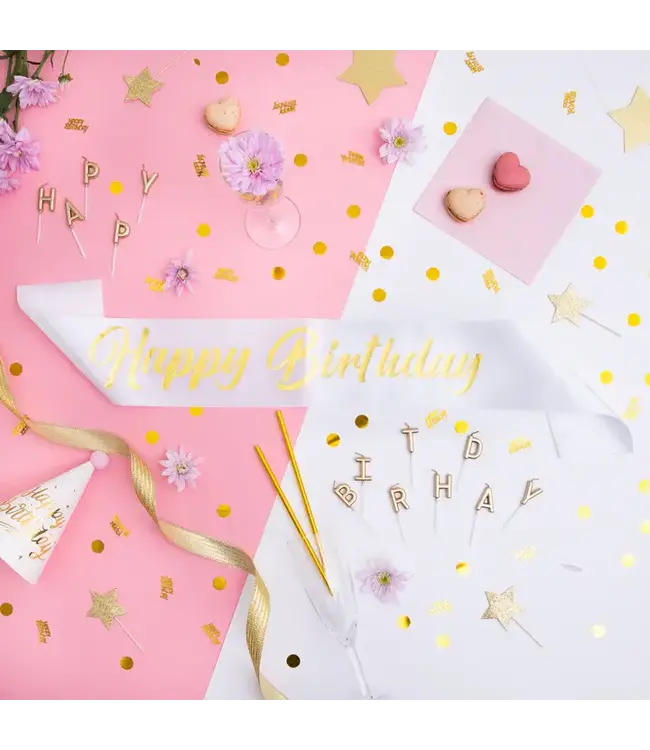 Verjaardagssjerp happy birthday | wit en goud | 10 x 160 cm