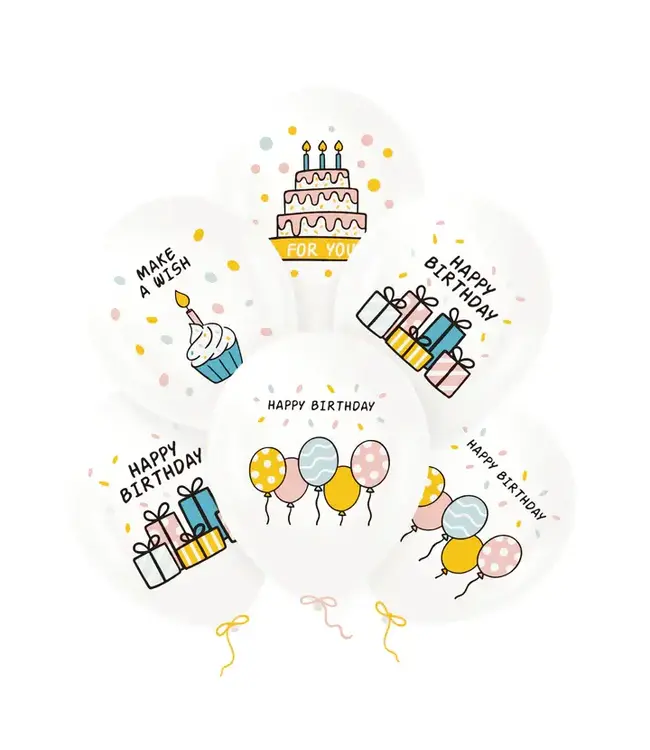 PartyPal Ballonnenmix happy birthday | Vrolijk | 6 stuks