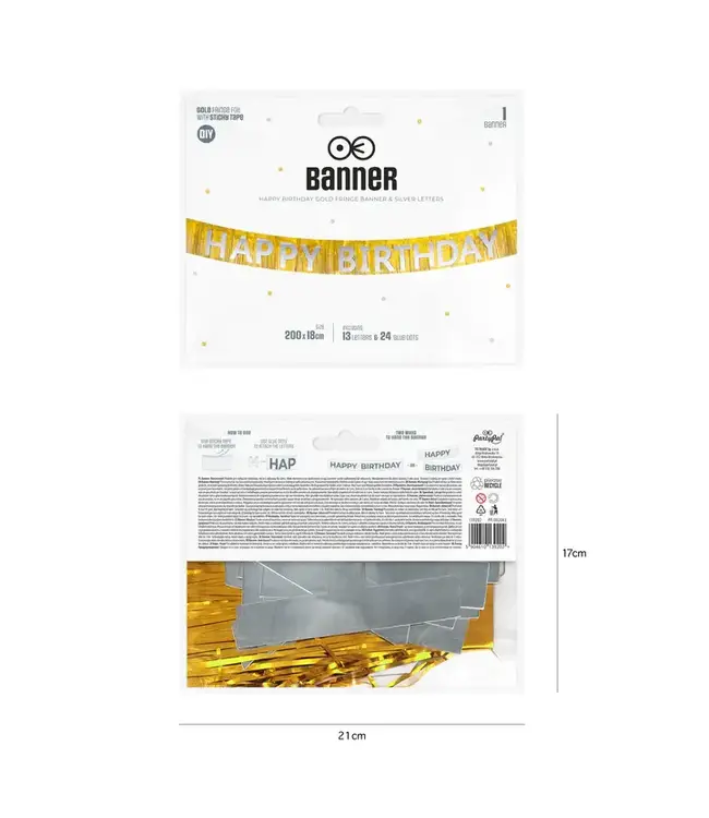 Banner happy birthday | goud en zilver | 200 cm