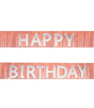 PartyPal Banner Happy birthday | Rosegoud en zilver | 200 cm