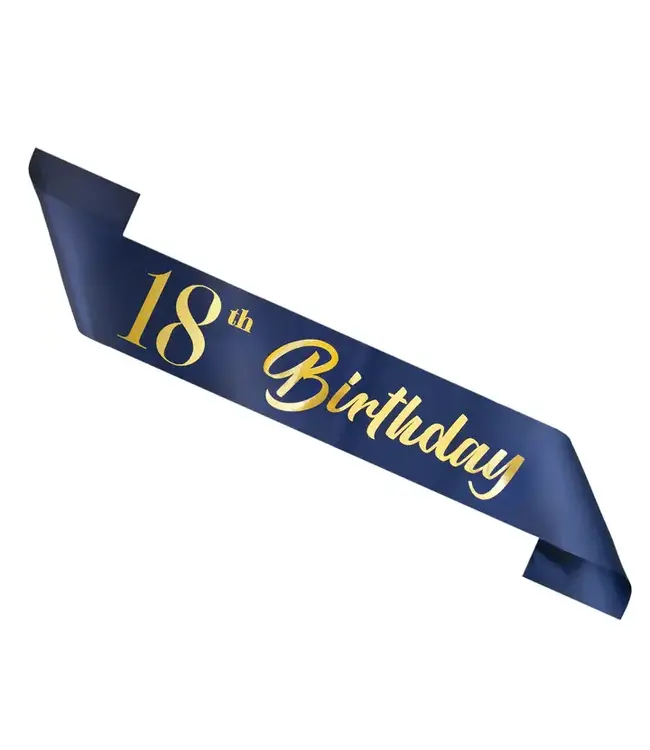 PartyPal Verjaardagssjerp 18 jaar | marineblauw en goud | 10 x 160 cm