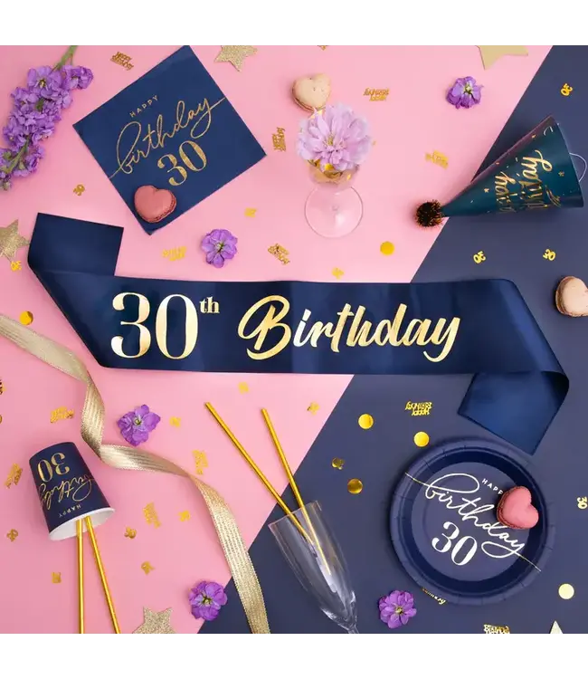 Verjaardagssjerp 30 jaar | marineblauw en goud | 10 x 160 cm