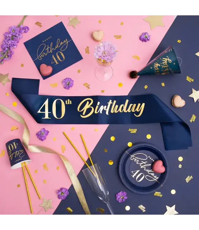 Verjaardagssjerp 40 jaar | marineblauw en goud | 10 x 160 cm