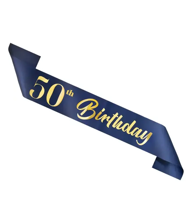 PartyPal Verjaardagssjerp 50 jaar | marineblauw en goud | 10 x 160 cm