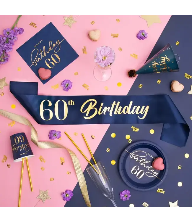 Verjaardagssjerp 60 jaar | marineblauw en goud | 10 x 160 cm