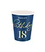Papieren bekertjes happy birthday | 18 jaar | marineblauw en goud | 6 stuks