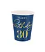 Papieren bekertjes happy birthday | 30 jaar | marineblauw en goud | 6 stuks