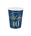 Papieren bekertjes happy birthday | 40 jaar | marineblauw en goud | 6 stuks