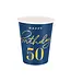Papieren bekertjes happy birthday | 50 jaar | marineblauw en goud | 6 stuks