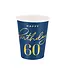 Papieren bekertjes happy birthday | 60 jaar | marineblauw en goud | 6 stuks