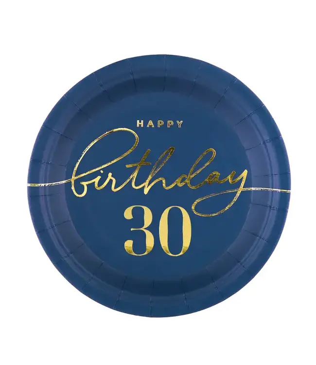 Papieren bordjes happy birthday | 30 jaar | marineblauw en goud | 6 stuks