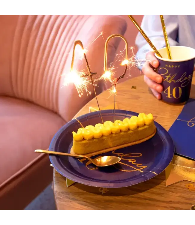 Papieren bordjes happy birthday | 40 jaar | Marineblauw en goud | 6 stuks