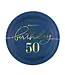 Papieren bordjes happy birthday | 50 jaar | marineblauw en goud | 6 stuks