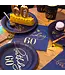 Papieren bordjes happy birthday | 60 jaar | marineblauw en goud | 6 stuks