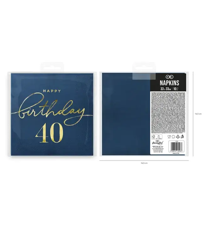 Servetten happy birthday | 40 jaar | marineblauw en goud | 10 stuks