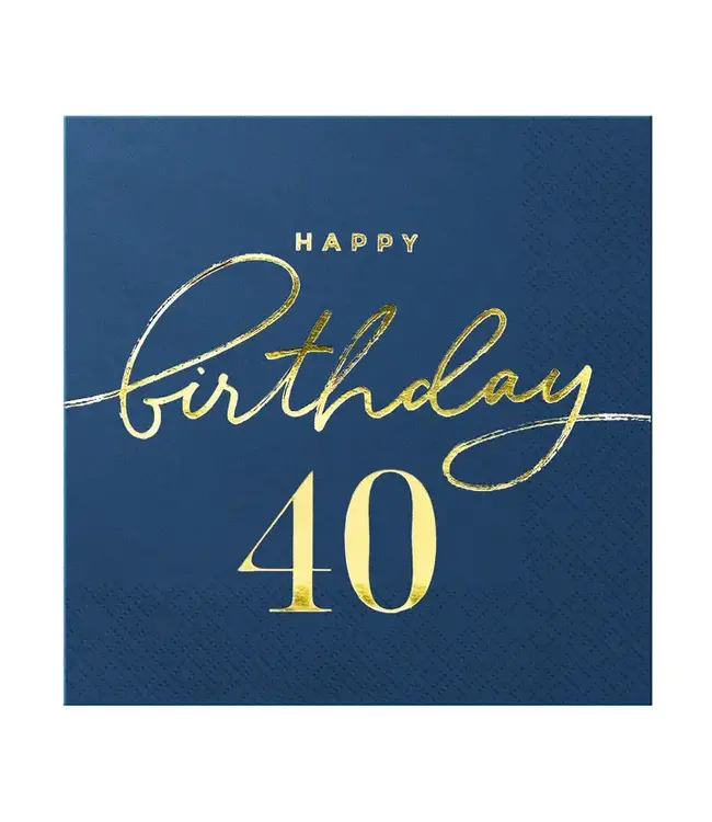 Servetten happy birthday | 40 jaar | marineblauw en goud | 10 stuks