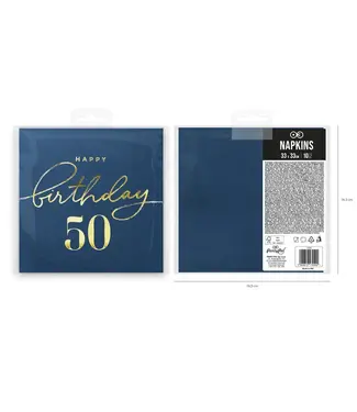 PartyPal Servetten happy birthday | 50 jaar | marineblauw en goud | 10 stuks