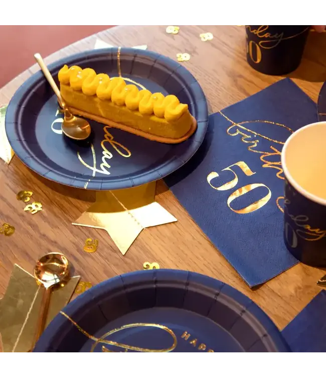 Servetten happy birthday | 50 jaar | marineblauw en goud | 10 stuks