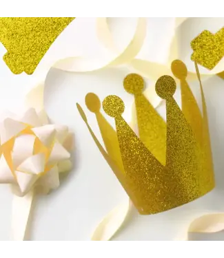 PartyPal Glitterkroon goud | 3 stuks