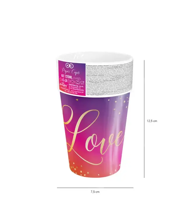 Papieren bekertjes love | 6 stuks