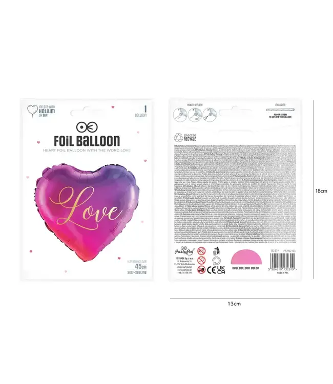 Folieballon hart love chique | paars/rood/goud | 45 cm