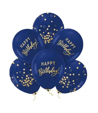 PartyPal Ballonnenset happy birthday | Marineblauw en goud | 6 stuks