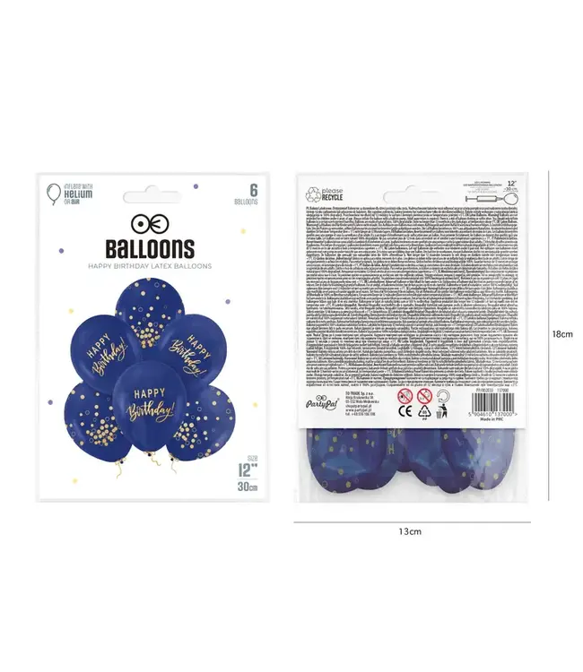 Ballonnenset happy birthday | Marineblauw en goud | 6 stuks