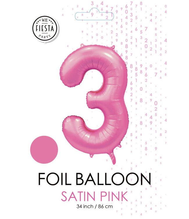 Cijferballon 3 lichtroze | 86cm