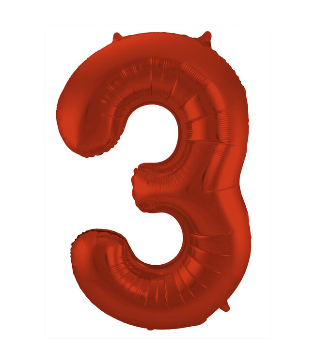 Cijferballon 3 rood - 86cm