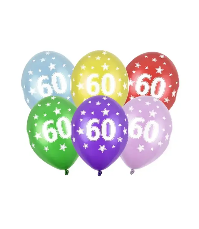 Ballonnen 60 jaar - metallic gekleurd met sterren | 6 stuks