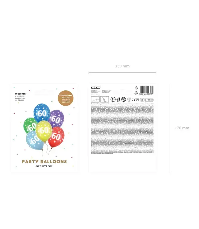 Ballonnen 60 jaar - metallic gekleurd met sterren | 6 stuks
