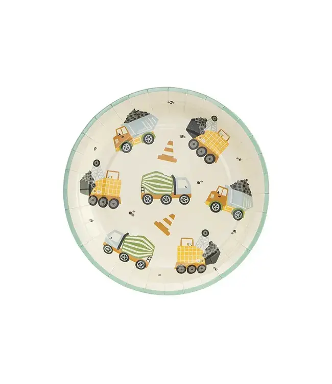 Papieren bordjes 18cm | Constructie wagens | 6 stuks