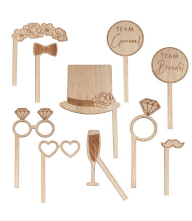 OUTLET Photobooth props bruiloft | hout | 10 stuks