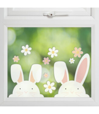 Ginger Ray OUTLET Raamstickers Spiekende konijnen | 2 konijnen & 10 madeliefjes