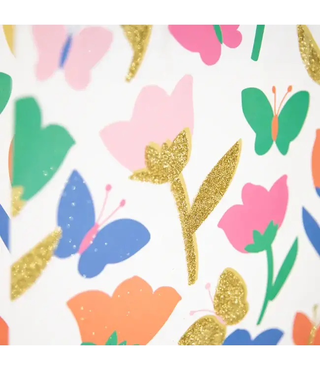 OUTLET Cadeautasje bloemen | Gouden glitters / wit | 26 x 32 x 12